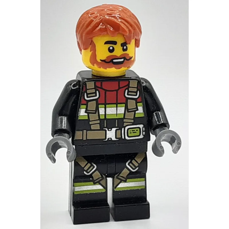 Firefighter, Black Fire Suit, Dark Orange Hai… — minifigurine LEGO | Brick Broker