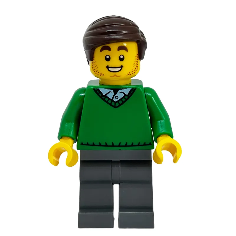 Green Torso, Dark Bluish Grey, Dark Brown Hair — minifigurine LEGO | Brick Broker