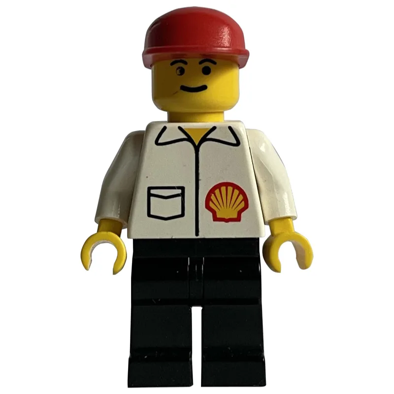 Man, White Shirt with Shell Logo, Red Cap — minifigurine LEGO | Brick Broker