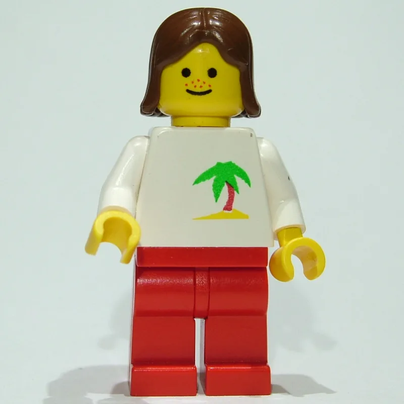 Woman, White Torso with Palm Tree, Red Legs,… — minifigurine LEGO | Brick Broker