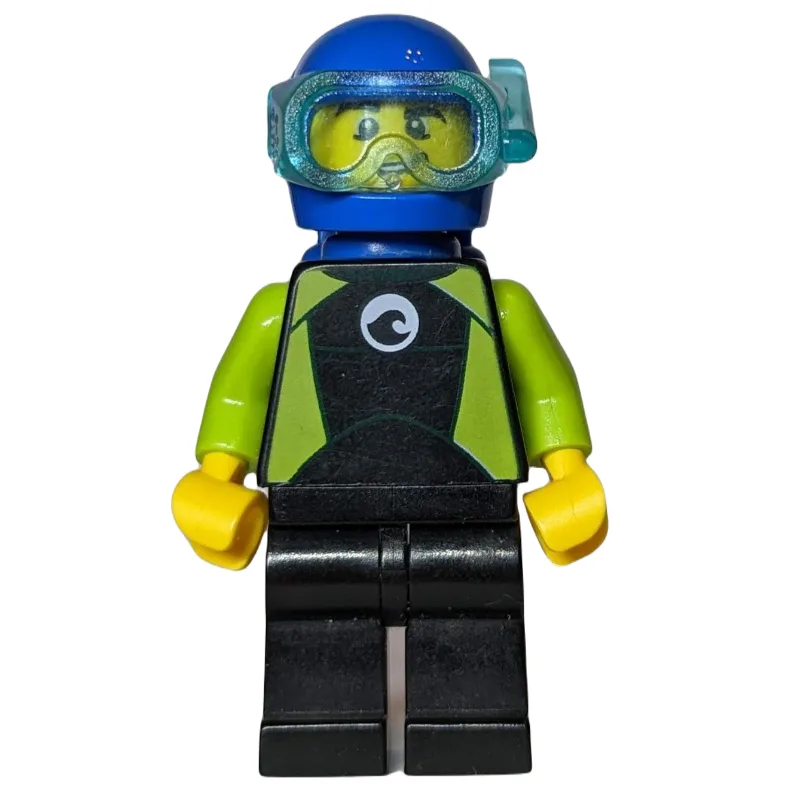 Diver, Man, Black and Lime Wetsuit, Blue Helm… — minifigurine LEGO | Brick Broker