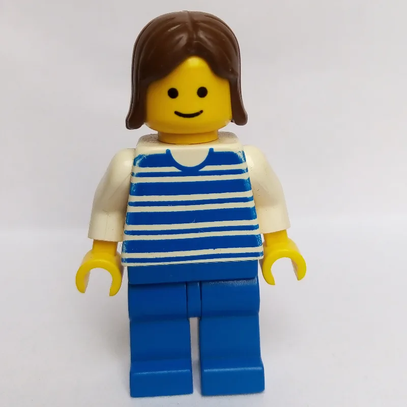 Woman, Blue and White Stripe Shirt, Blue Legs… — minifigurine LEGO | Brick Broker