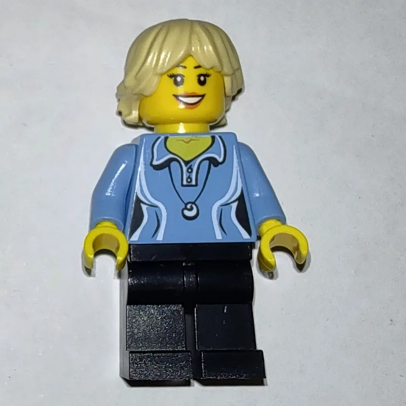 Medium Blue torso, Black Legs, Tan Hair — minifigurine LEGO | Brick Broker