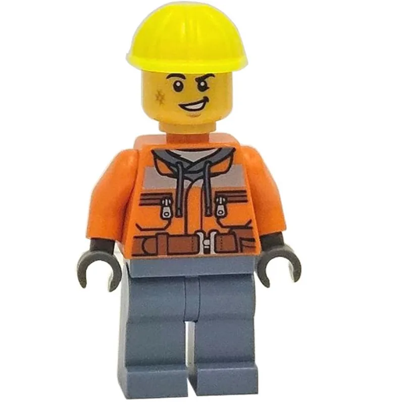 Man, Orange Safety Jacket, Sand Blue Legs, Vi… — minifigurine LEGO | Brick Broker