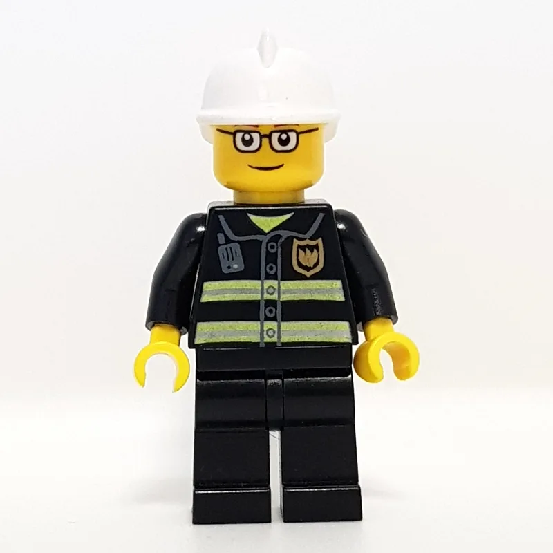Fireman, Black Fire Jacket with Reflective St… — minifigurine LEGO | Brick Broker