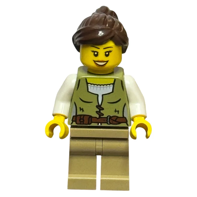 Woman, Olive Green Torso, Dark Tan Legs, Dark… — minifigurine LEGO | Brick Broker