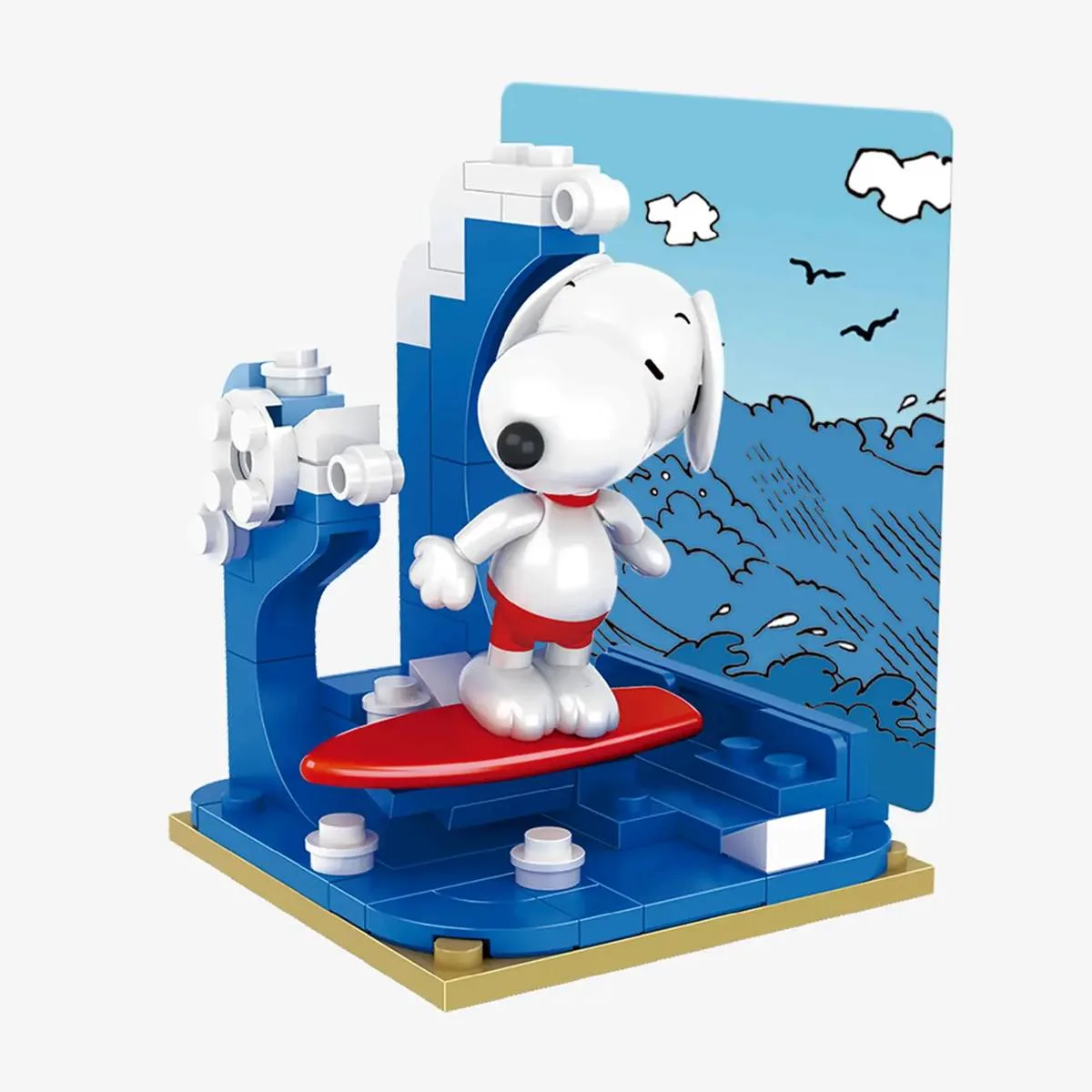 BlueBrixx Snoopy surfant sur la plage (BB-107354) - prix | Brick Broker