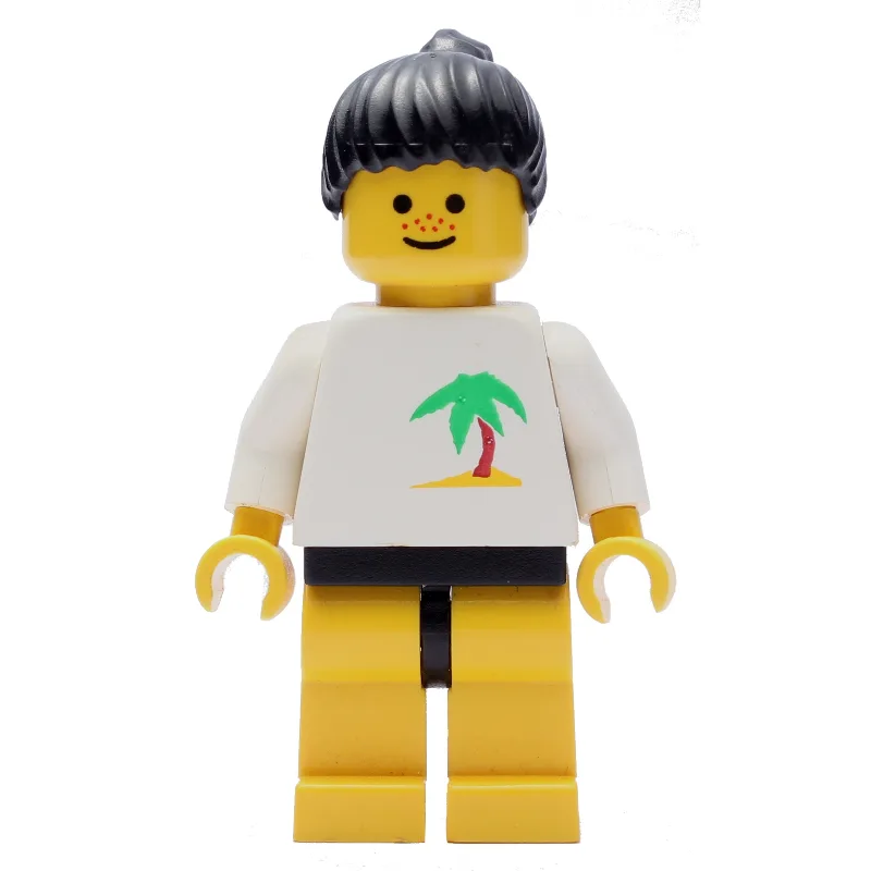 Woman, White Top with Desert Island, Yellow L… — minifigurine LEGO | Brick Broker