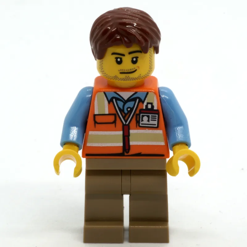 Ground Crew, Orange Safety Vest, Dark Tan Leg… — minifigurine LEGO | Brick Broker