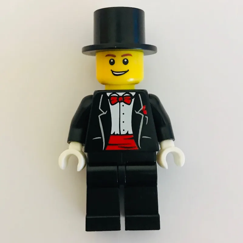 Groom, Black Tuxedo with Red Bow Tie and Cumm… — minifigurine LEGO | Brick Broker