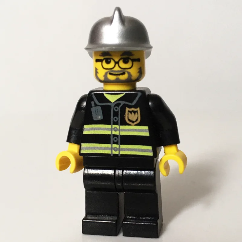 Fireman, Black Fire Jacket with Reflective St… — minifigurine LEGO | Brick Broker