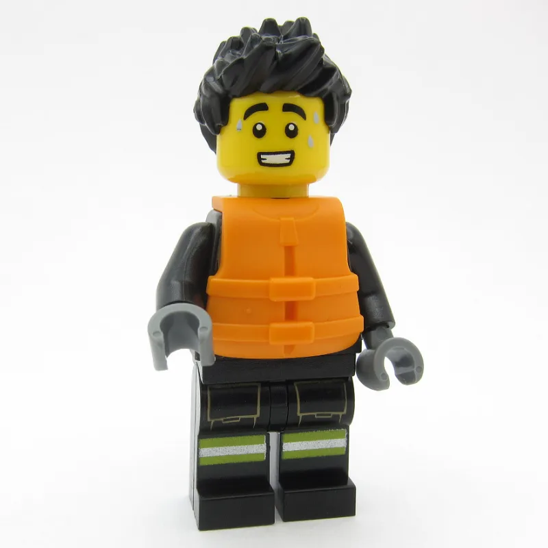 Firefighter, Black Fire Suit, Orange Life Jac… — minifigurine LEGO | Brick Broker