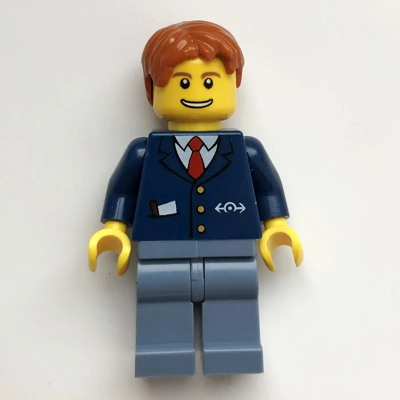 Train Worker - Dark Blue Torso, Sand Blue Leg… — minifigurine LEGO | Brick Broker