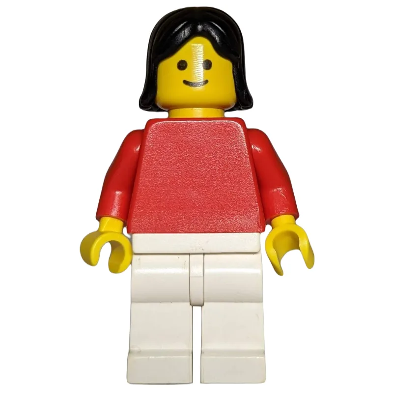 Woman, Red Torso, White Legs, Black Hair — minifigurine LEGO | Brick Broker