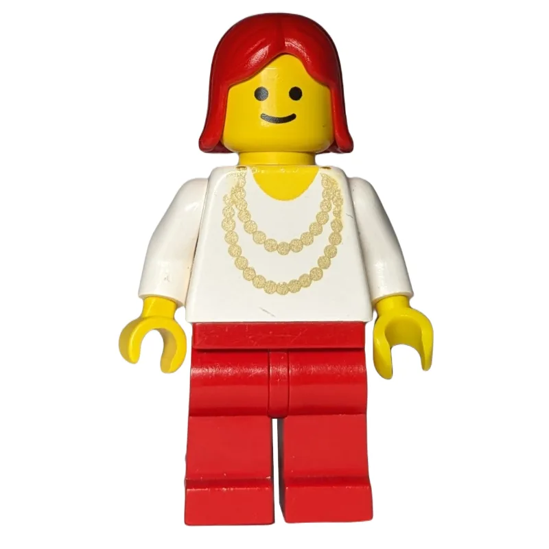 Woman, White Shirt with Gold Necklace, Red Le… — minifigurine LEGO | Brick Broker