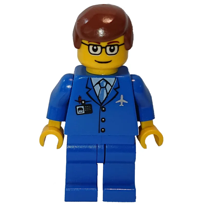 Airline Worker, Blue Suit with Tie and Plane… — minifigurine LEGO | Brick Broker
