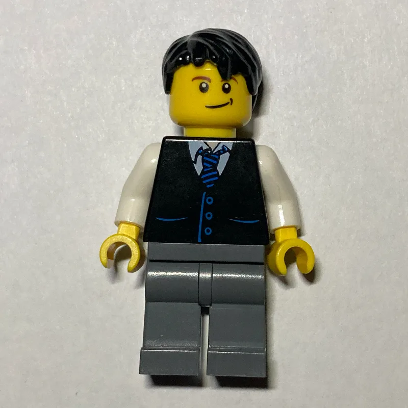 Man, Black Vest and Tie, Dark Bluish Gray Leg… — minifigurine LEGO | Brick Broker