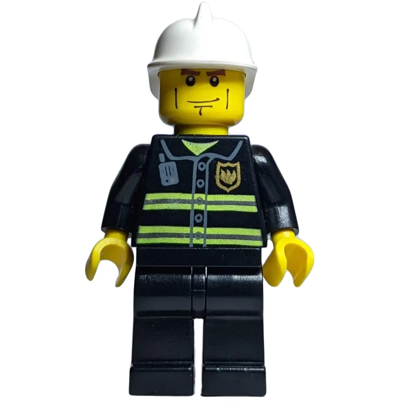Fireman, Black Fire Jacket with Reflective St… — minifigurine LEGO | Brick Broker