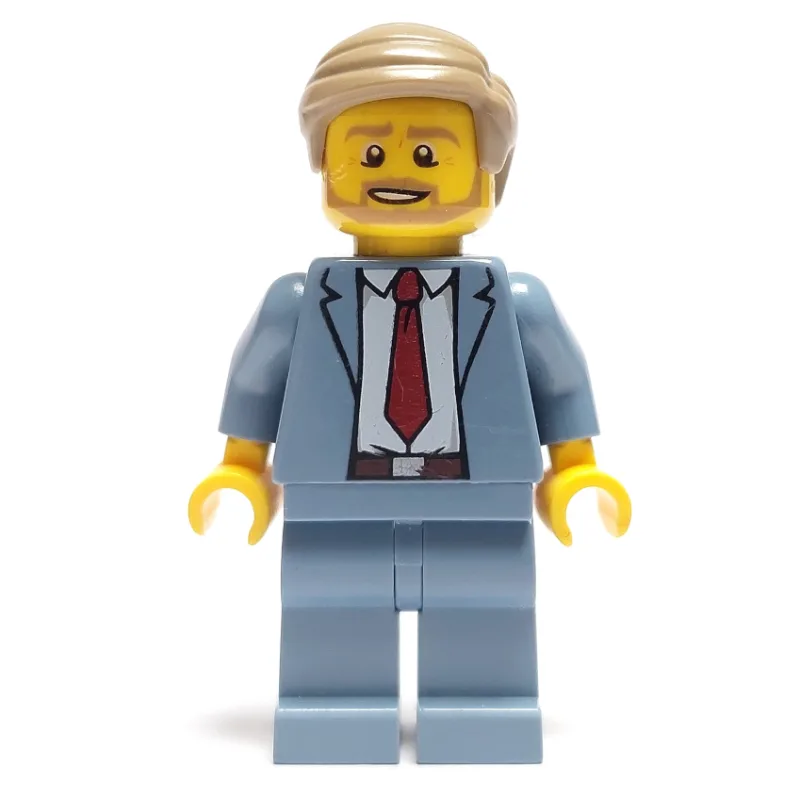 Man, Sand Blue Suit with Red Tie, Dark Tan Ha… — minifigurine LEGO | Brick Broker