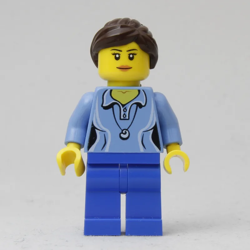 Medium Blue Torso, Blue Legs, Dark Brown Hair — minifigurine LEGO | Brick Broker