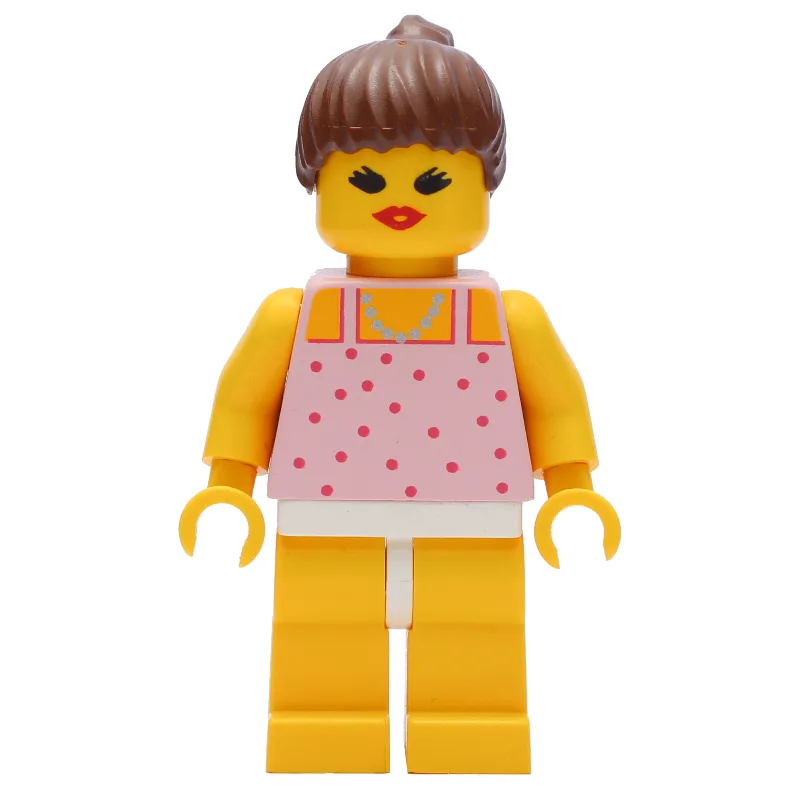 Woman, Pink Top with Spots, Yellow Legs, Brow… — minifigurine LEGO | Brick Broker
