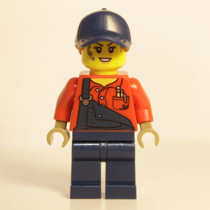 Red Torso, Dark Blue Overall, Dark Blue Cap — minifigurine LEGO | Brick Broker