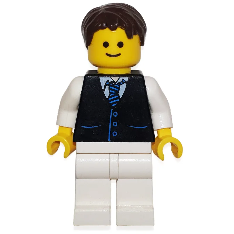 Black Torso Jacket, White Legs, Dark Brown Ha… — minifigurine LEGO | Brick Broker
