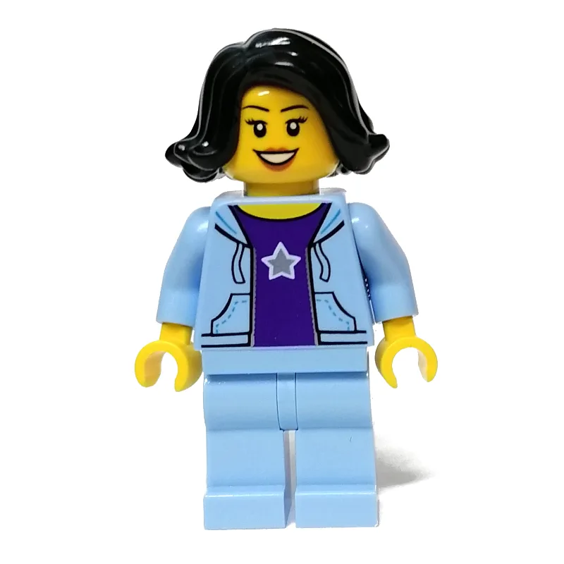Bright Light Blue Torso and Legs, Black Hair — minifigurine LEGO | Brick Broker