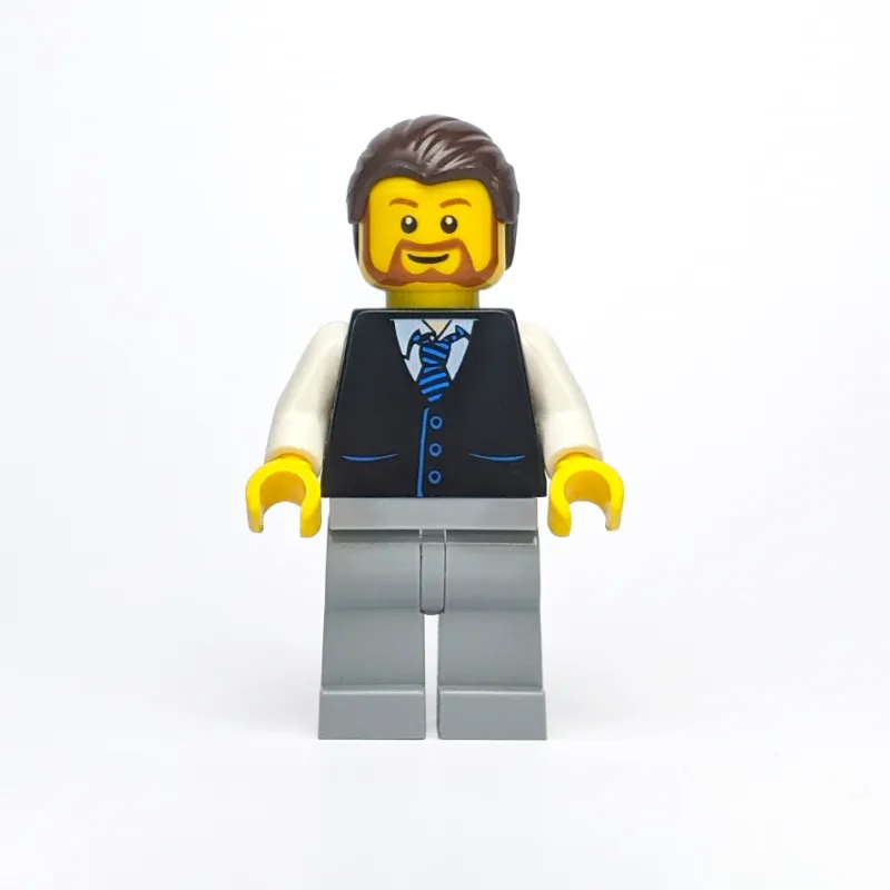 Man, Black Vest with Tie, Dark Brown Hair, Be… — minifigurine LEGO | Brick Broker