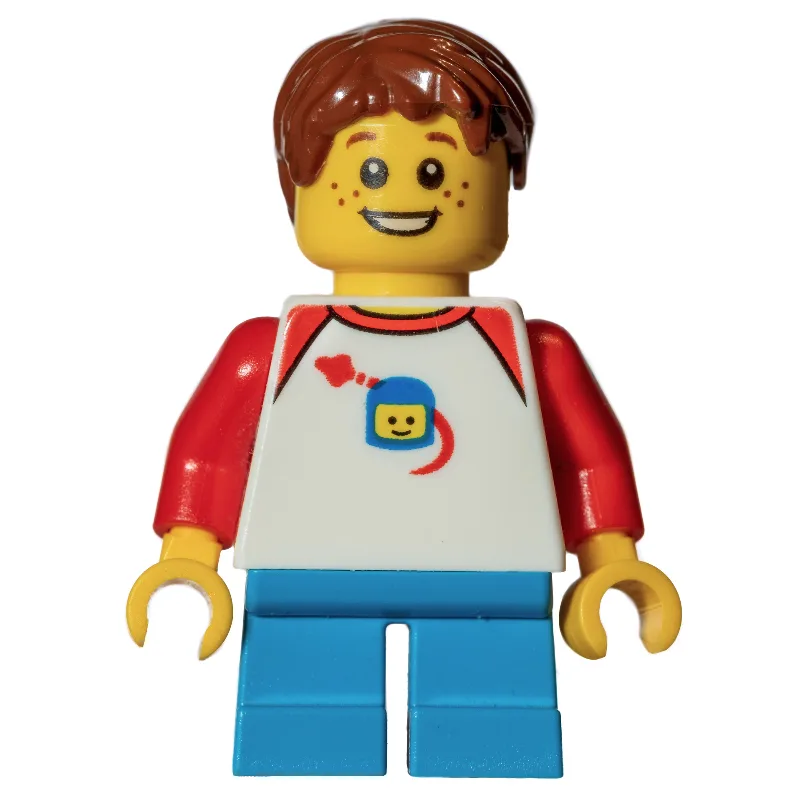 Kid, White Torso, Dark Azure Legs, Reddish Br… — minifigurine LEGO | Brick Broker