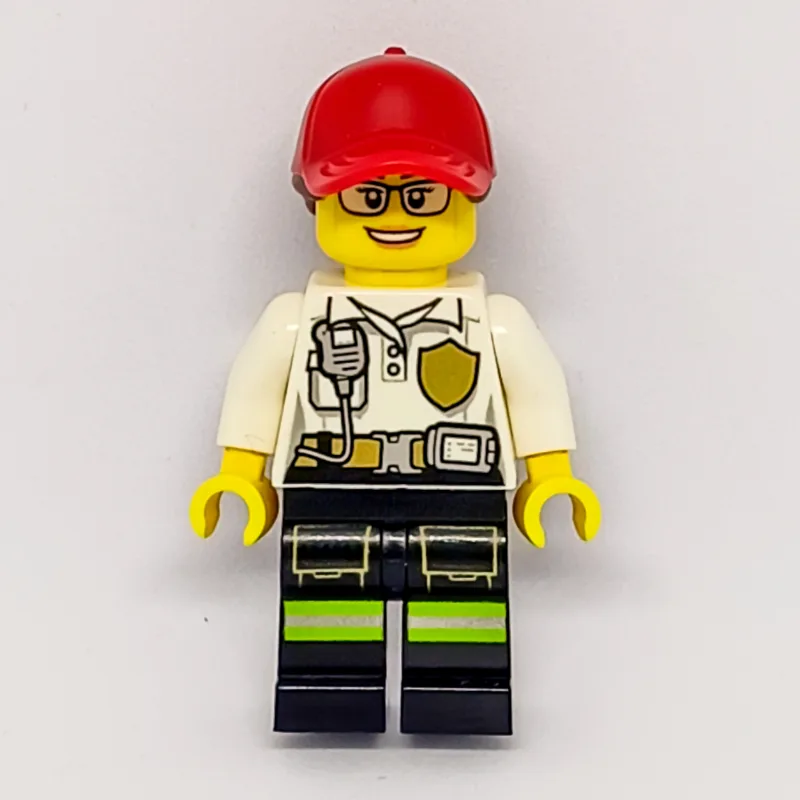 Firewoman, White Polo Shirt with Radio and Ba… — minifigurine LEGO | Brick Broker