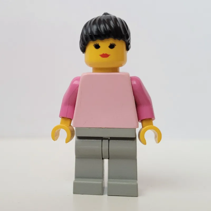 Pink Torso, Light Grey Legs, Black Hair — minifigurine LEGO | Brick Broker