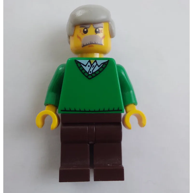 Man, Green V-Neck Sweater, Dark Brown Legs, M… — minifigurine LEGO | Brick Broker
