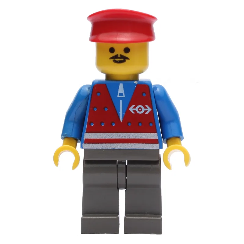 Train Worker - Blue Torso, Dark Gray Legs, Re… — minifigurine LEGO | Brick Broker