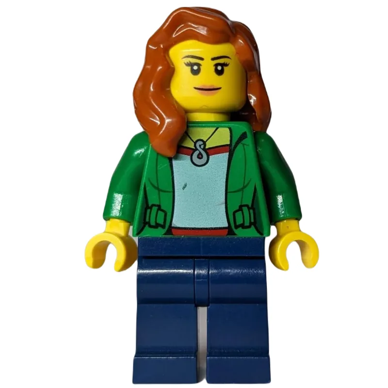 Woman, Open Green Jacket with Necklace, Dark… — minifigurine LEGO | Brick Broker
