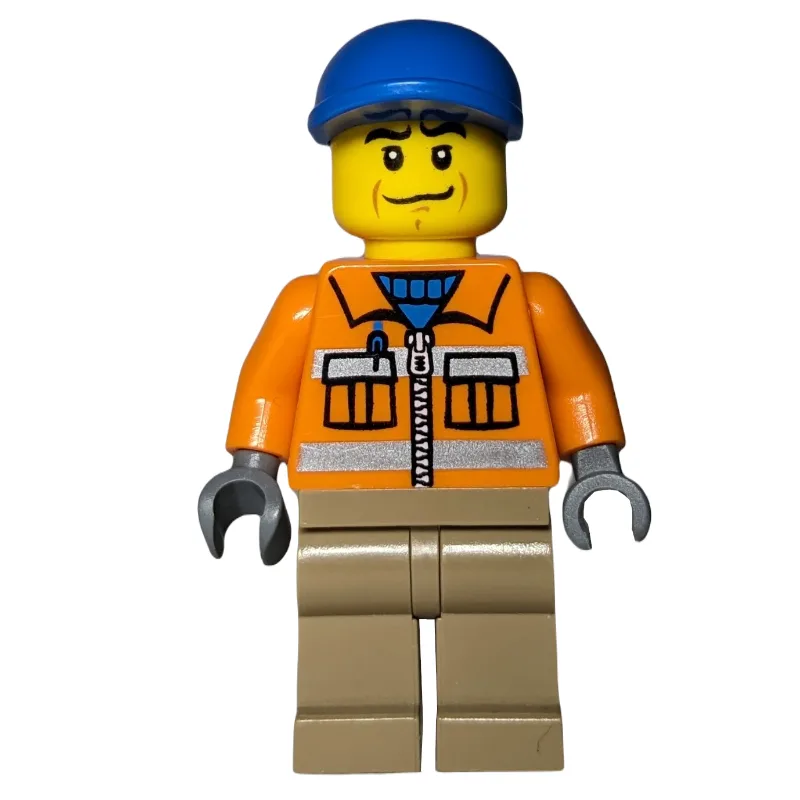 Construction Worker, Orange Jacket with Zippe… — minifigurine LEGO | Brick Broker