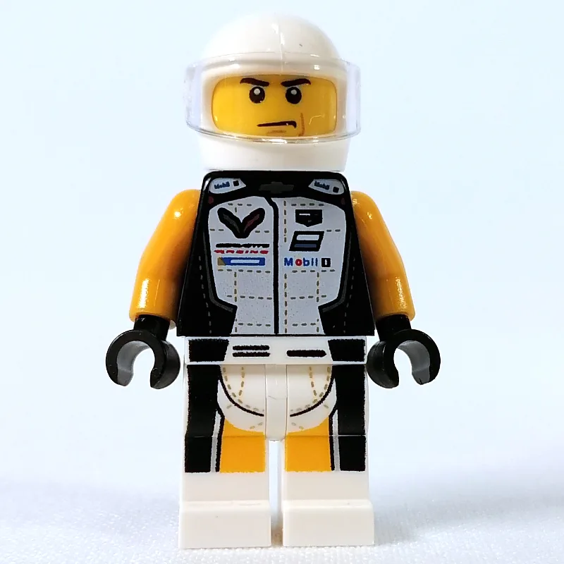 Race Driver - Black Torso, White Legs, White… — minifigurine LEGO | Brick Broker