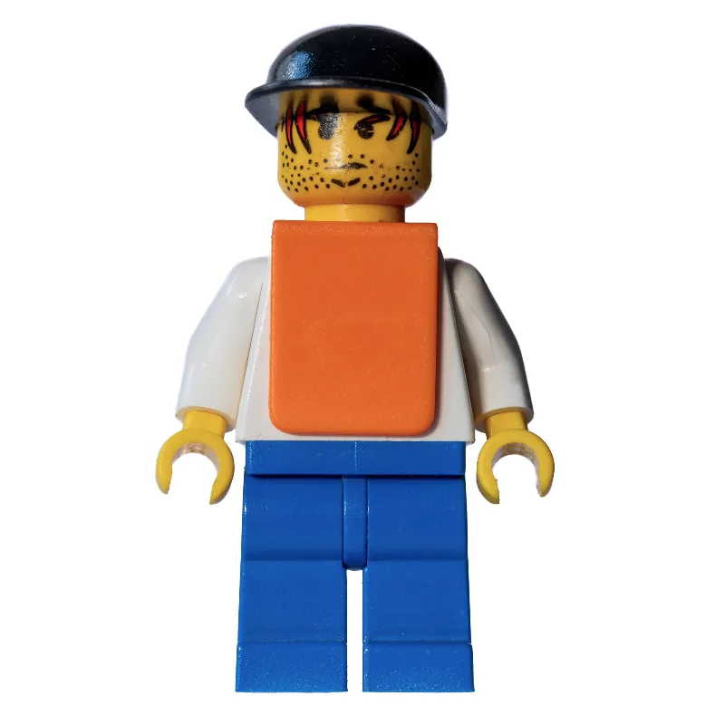 White Torso, Orange Vest, Blue Legs, Black Cap — minifigurine LEGO | Brick Broker