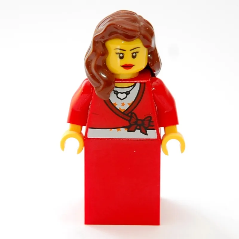 Woman, Cardigan Tied with Bow and Necklace, R… — minifigurine LEGO | Brick Broker