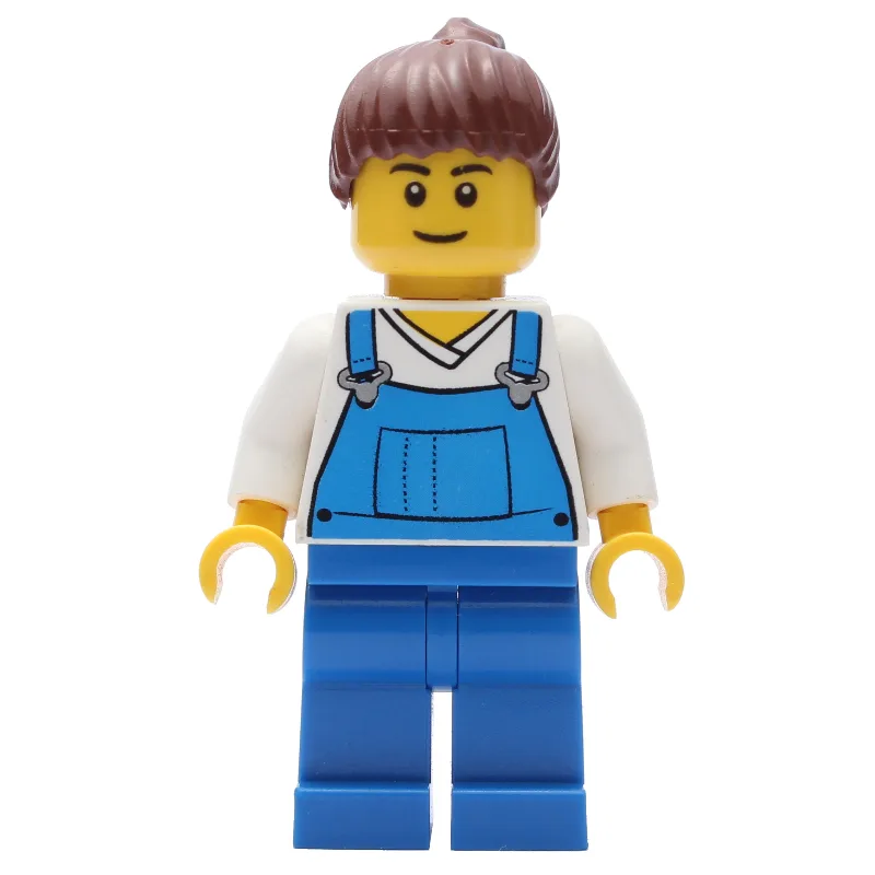 White Torso, Blue Overall, Reddish Brown Hair — minifigurine LEGO | Brick Broker
