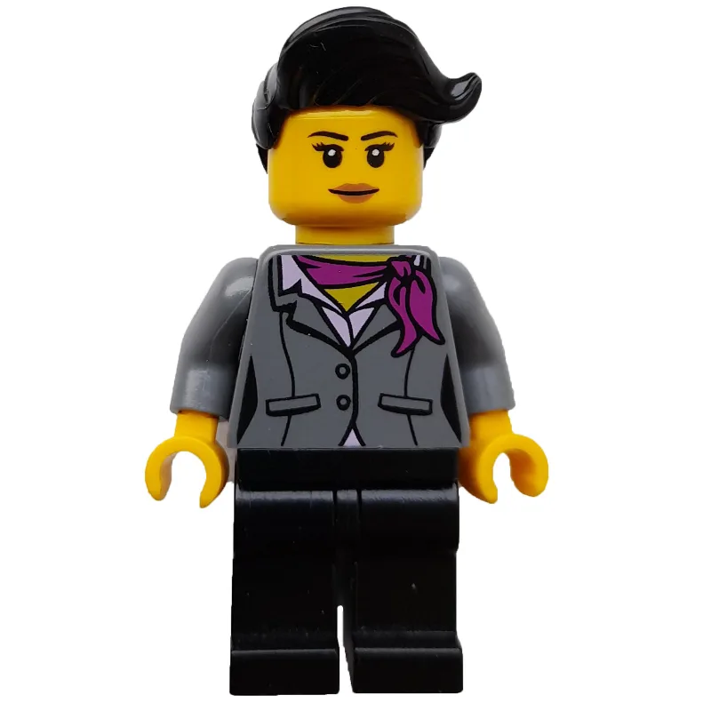 Woman, Dark Bluish Gray Jacket with Magenta S… — minifigurine LEGO | Brick Broker