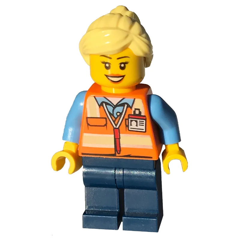 Train Worker - Orange Vest, Dark Blue Legs, L… — minifigurine LEGO | Brick Broker