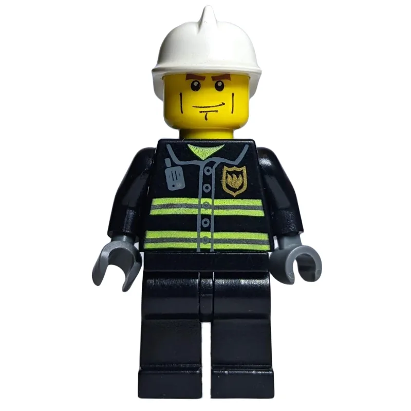 Fireman, Black Fire Jacket with Reflective St… — minifigurine LEGO | Brick Broker