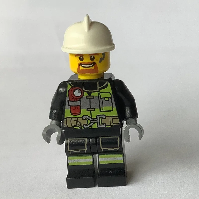 Fireman Fred, Black Fire Suit with Gauge and… — minifigurine LEGO | Brick Broker