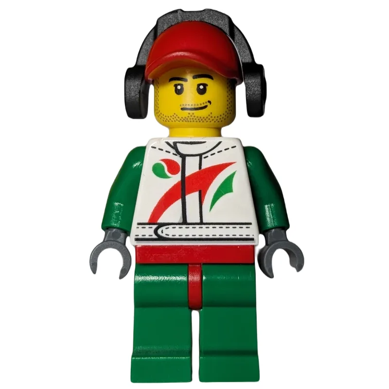 Racer, White and Green Jumpsuit with Octan Lo… — minifigurine LEGO | Brick Broker