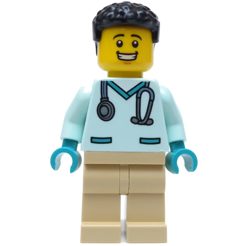 Vet, Light Aqua Shirt, Tan Legs, Black Hair — minifigurine LEGO | Brick Broker