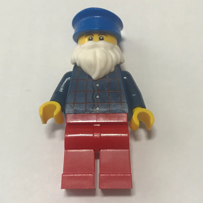 Man, Dark Blue Plaid Shirt, Red Legs, Blue Ha… — minifigurine LEGO | Brick Broker
