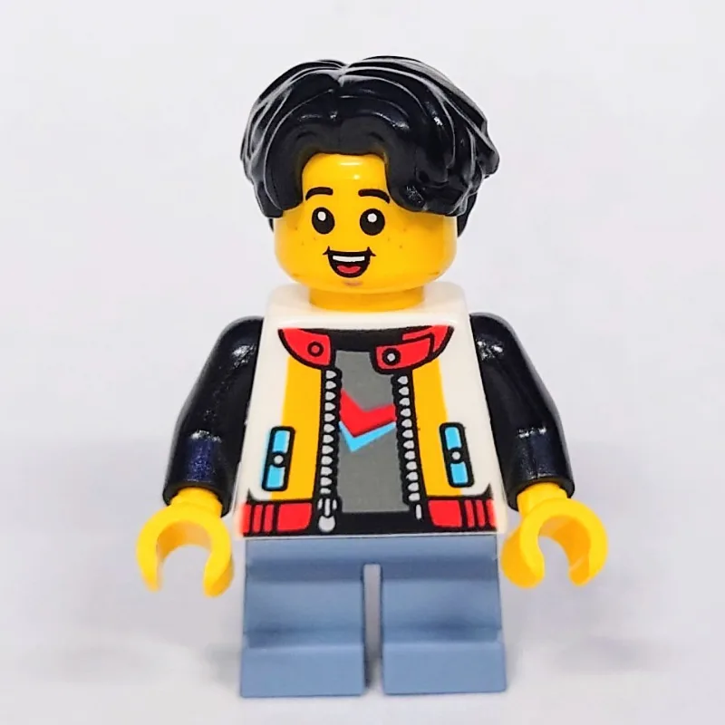 Kid, White Torso, Sand Blue Legs, Black Hair — minifigurine LEGO | Brick Broker