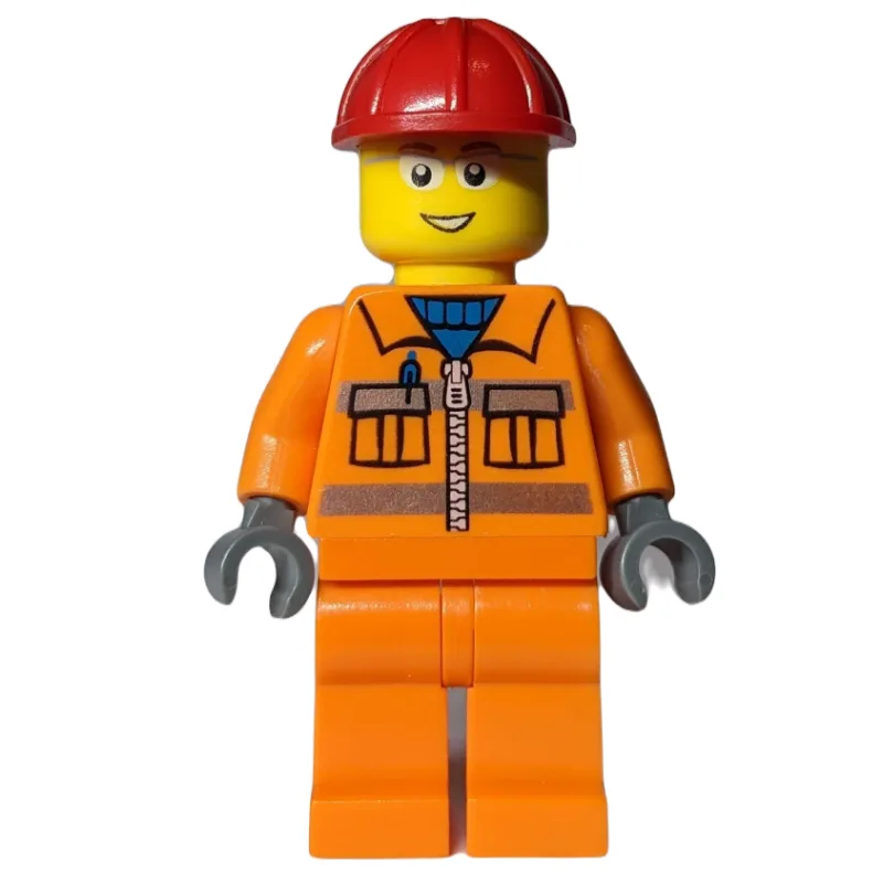 Construction Worker, Orange Jacket with Zippe… — minifigurine LEGO | Brick Broker