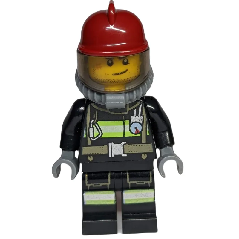 Fireman, Black Fire Suit with Gauge and Strap… — minifigurine LEGO | Brick Broker